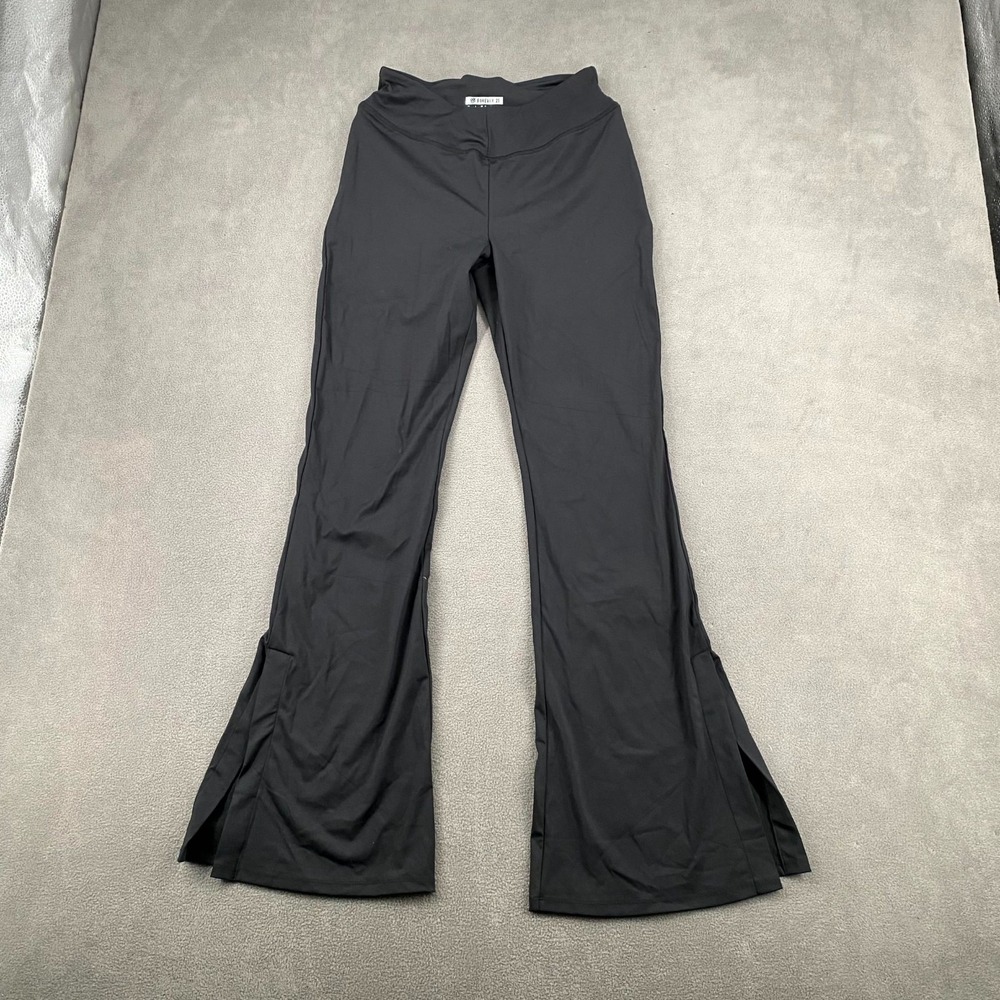 FOREVER 21 Flared Pants Womens Large Black Stretch Workout Training Ankle Slit